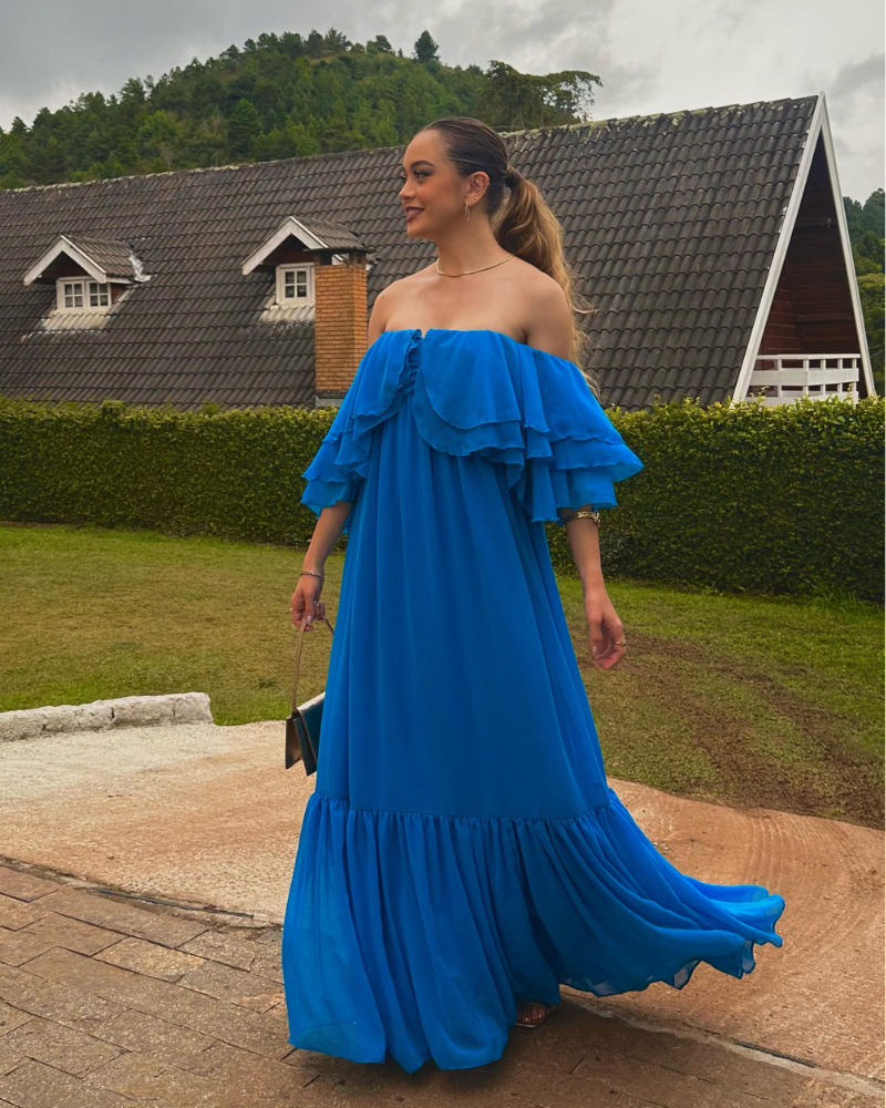 vestido babados azul