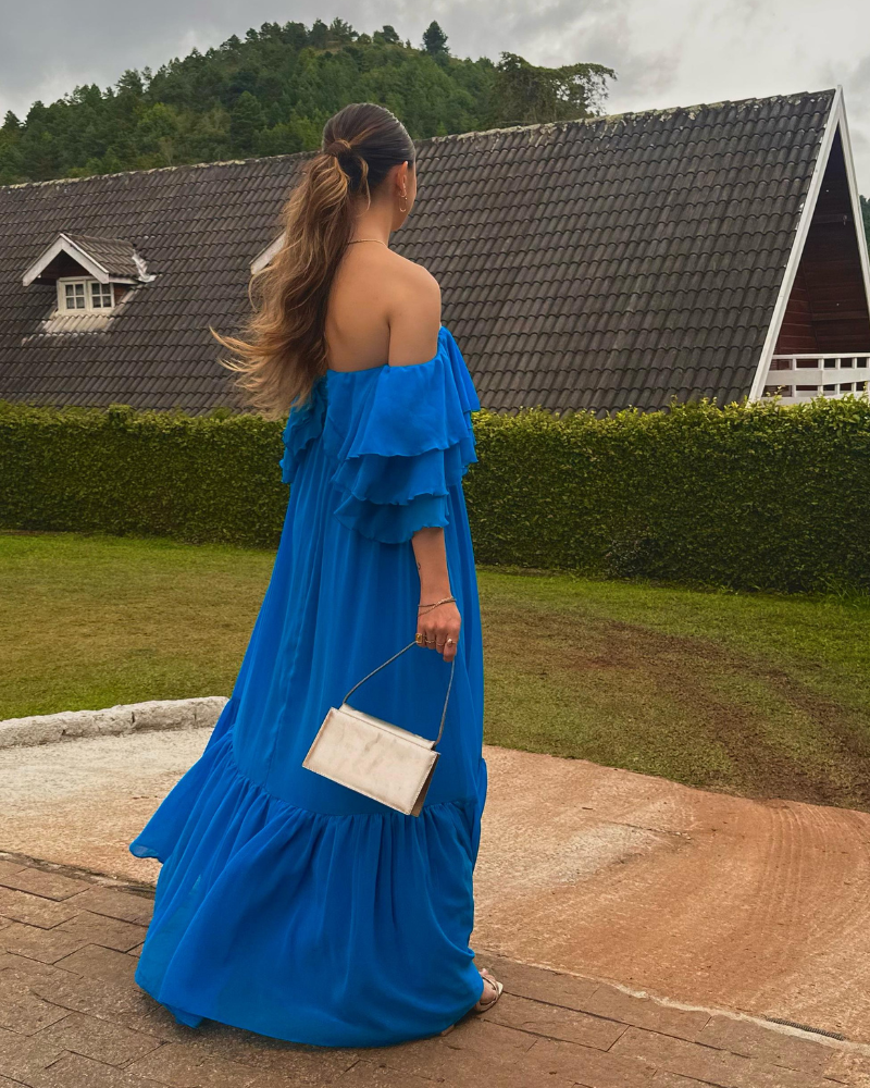 vestido babados azul