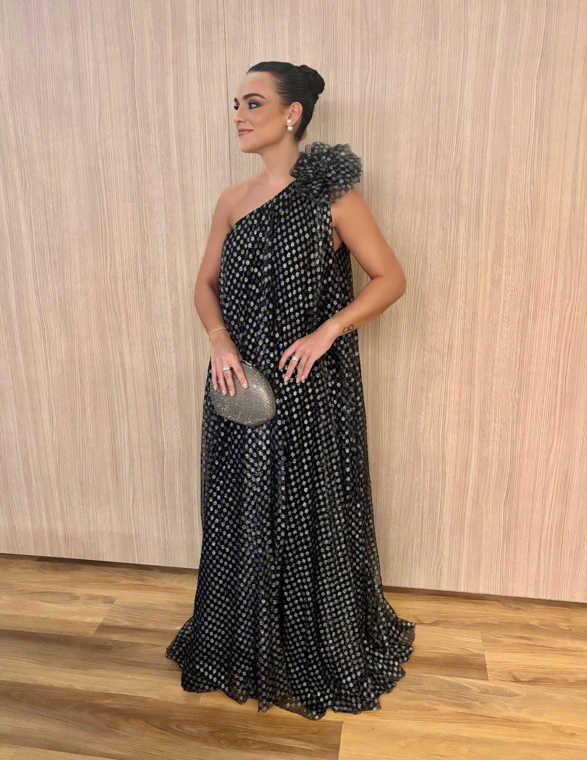 vestido tule dots candy brown