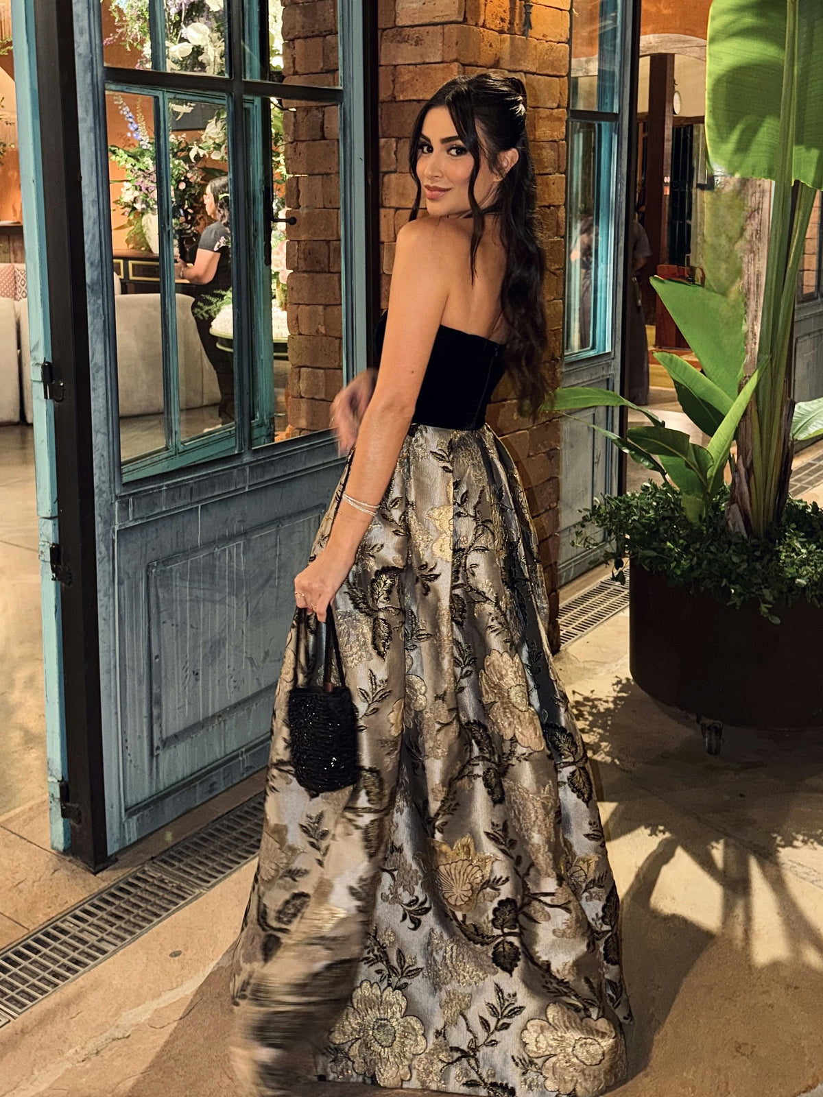 vestido veludo jacquard rodado