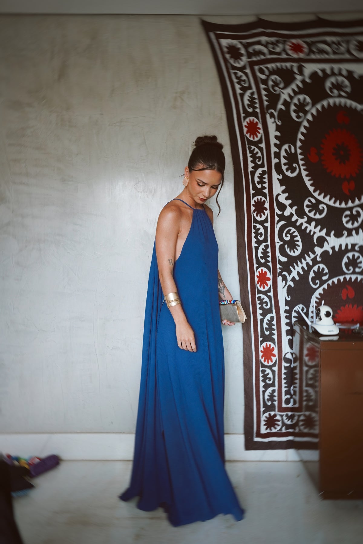vestido capa fluída azul
