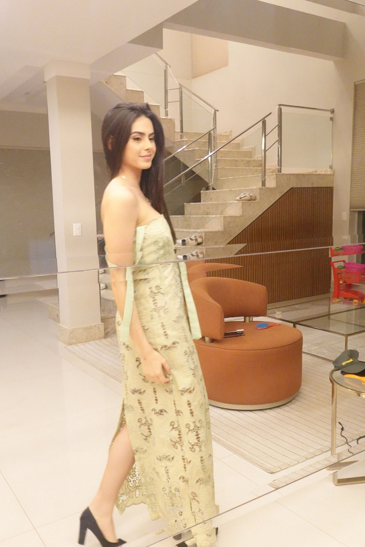vestido renda laço verde