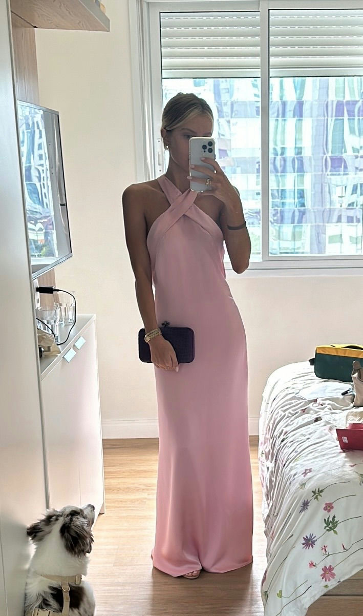 vestido transpasse laço rosa