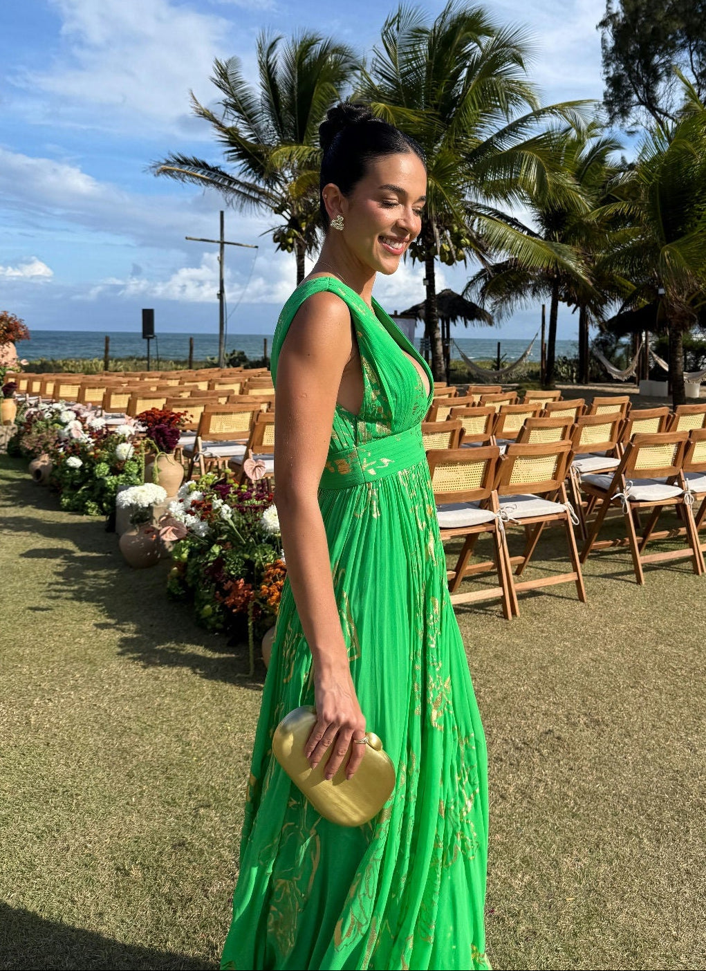 vestido detalhe verde printing
