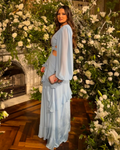vestido camadas e manga bufante azul bebe