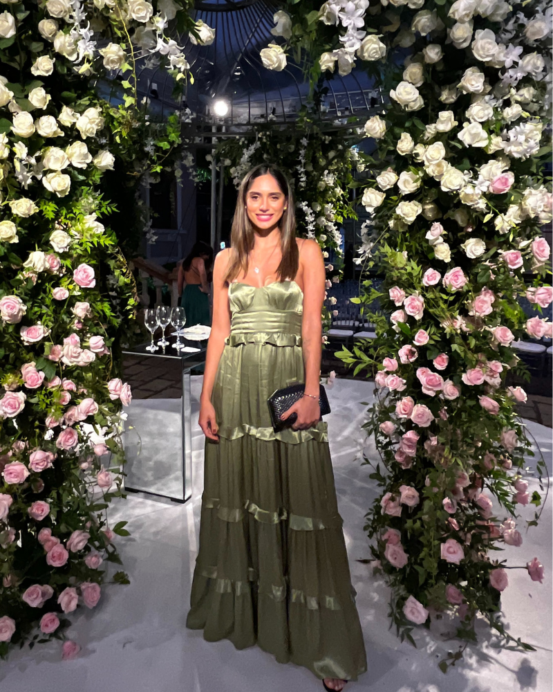 vestido corset camadas verde