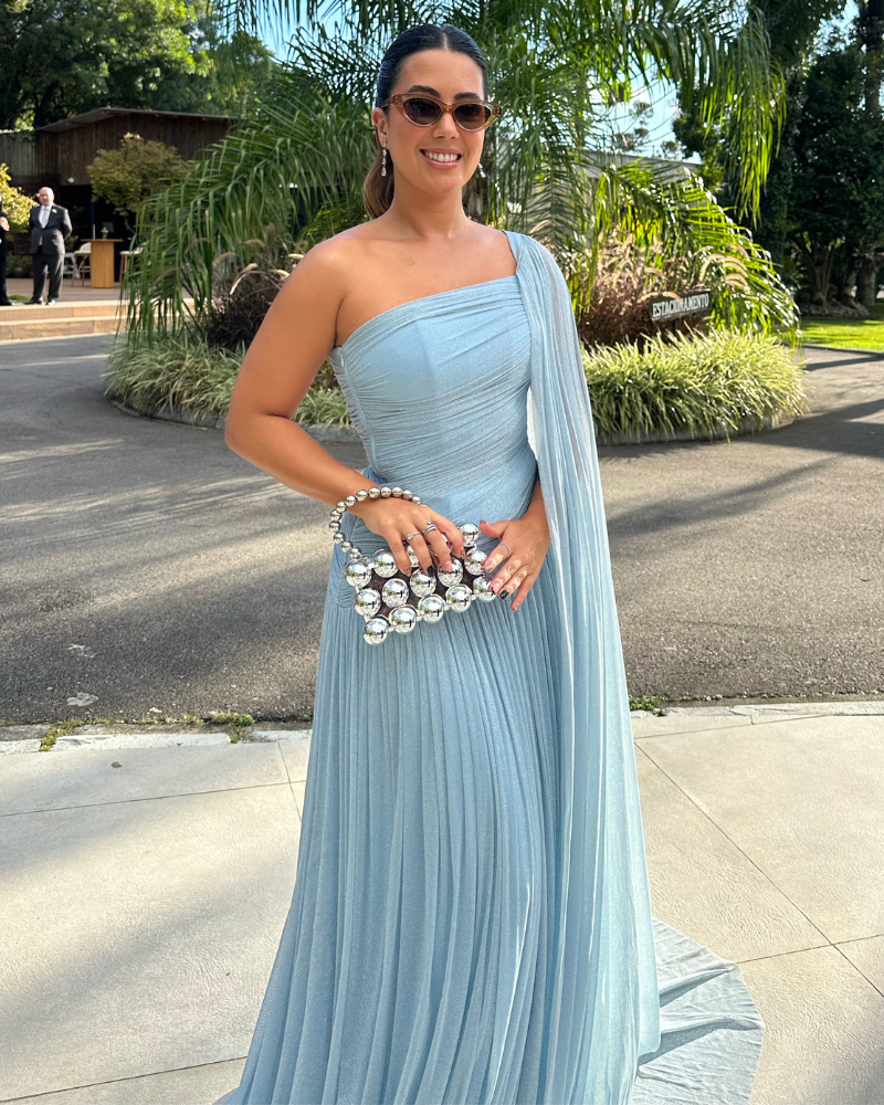 vestido lurex capa azul