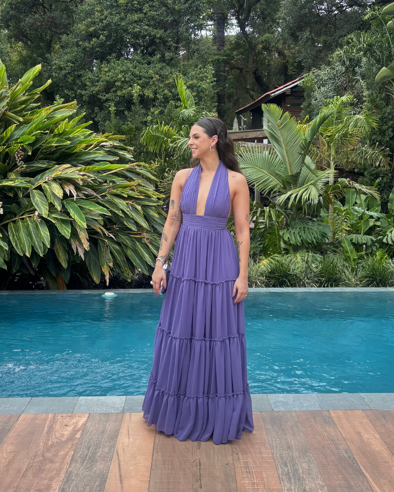 vestido frente única camadas roxo