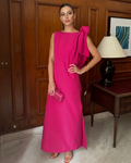 vestido longuete laço no ombro rosa