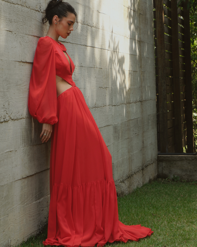 vestido costas abertas vermelho