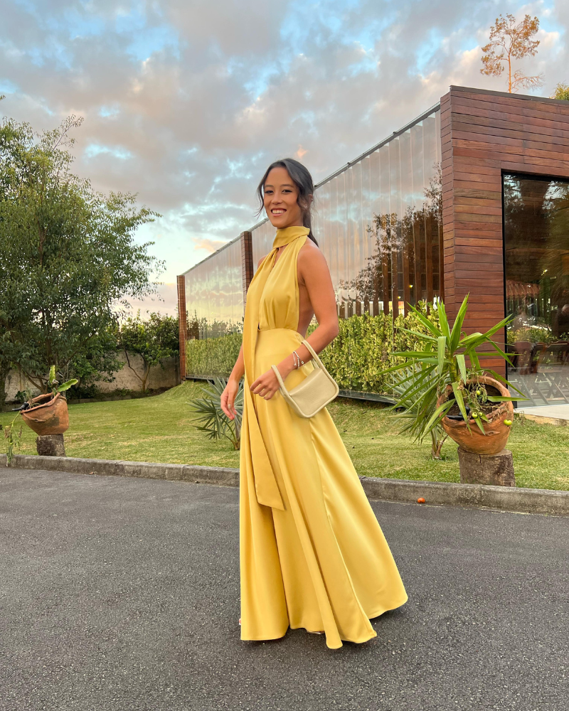 vestido amarração amarelo