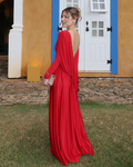 vestido drapeado costas abertas vermelho