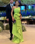 vestido laço drapeado verde lima