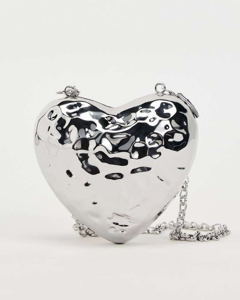 bolsa coração prata