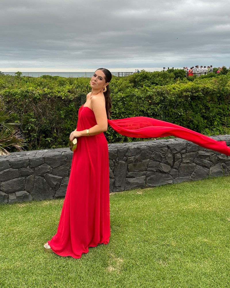 vestido tomara que caia capa vermelho