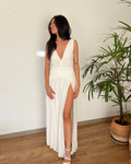 vestido textura fenda branco