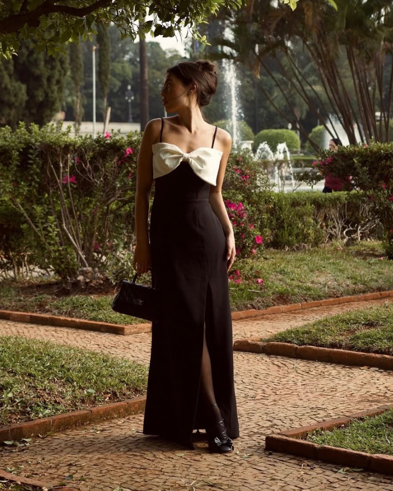 vestido laço busto preto