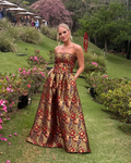 vestido jacquard florido dourado