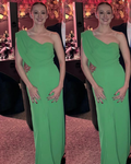 vestido fluído detalhe drapeado verde