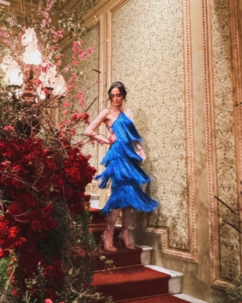 vestido franjas azul