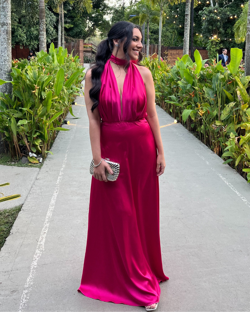 vestido amarração traseira rosa pink