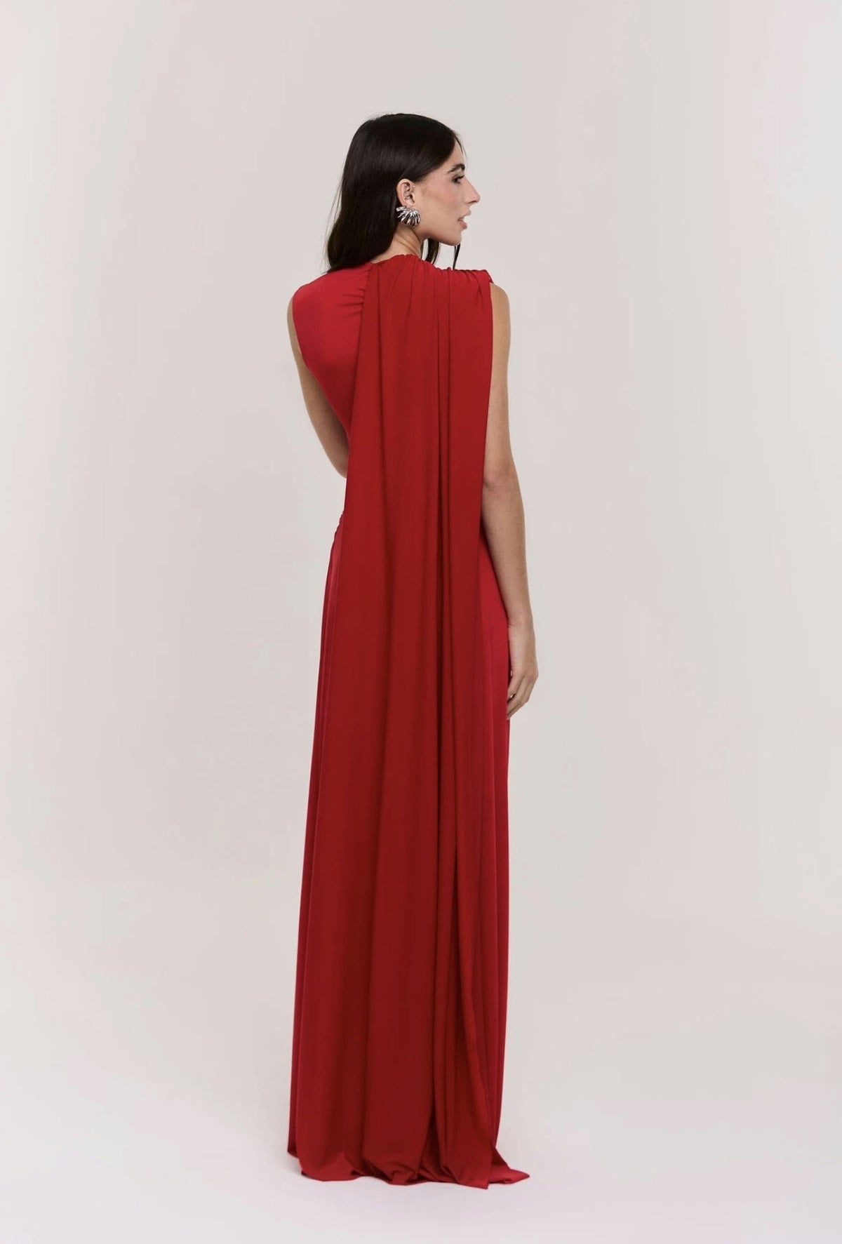 vestido capa circular vermelho