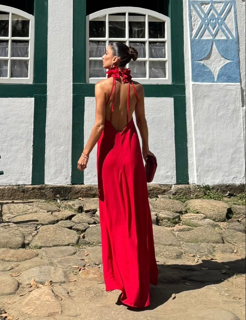 Vestido vermelho gola longo