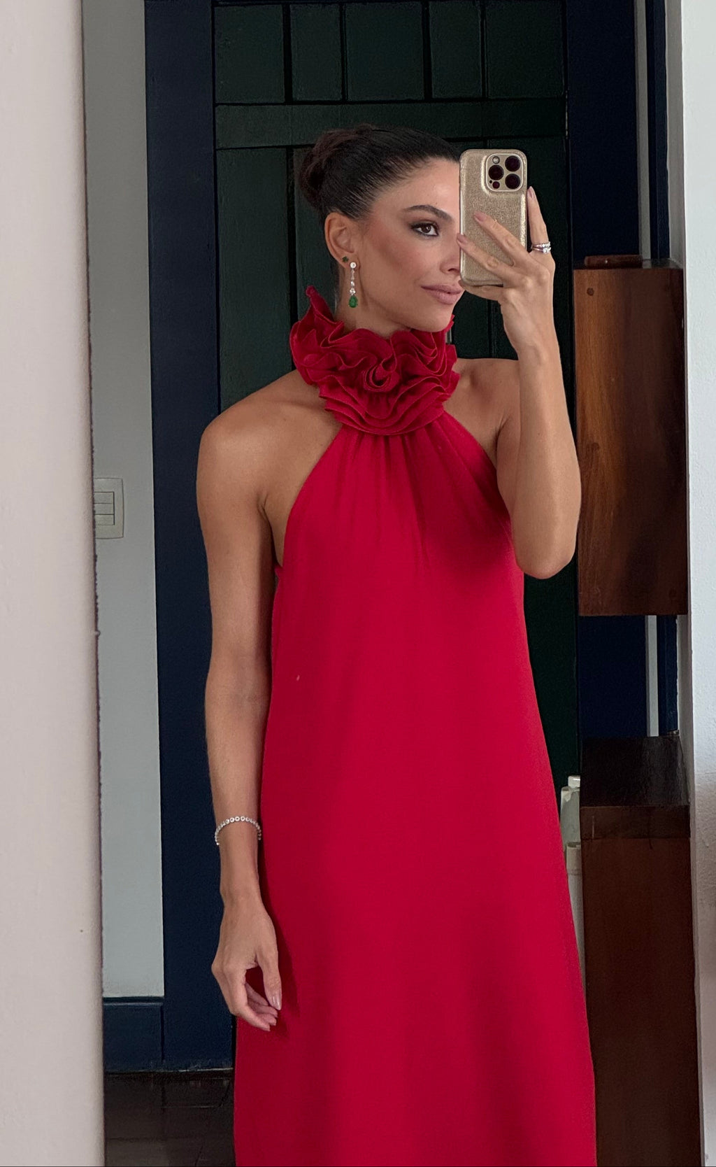 Vestido vermelho gola longo