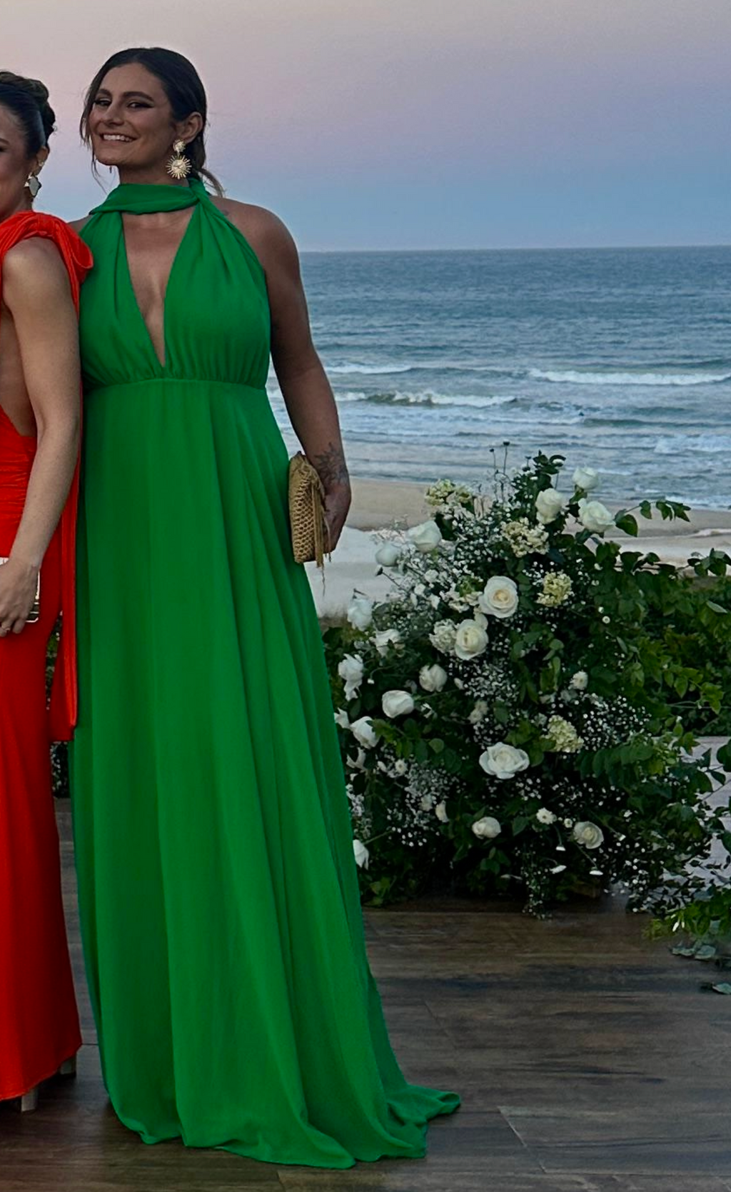 Vestido longo verde amarrações