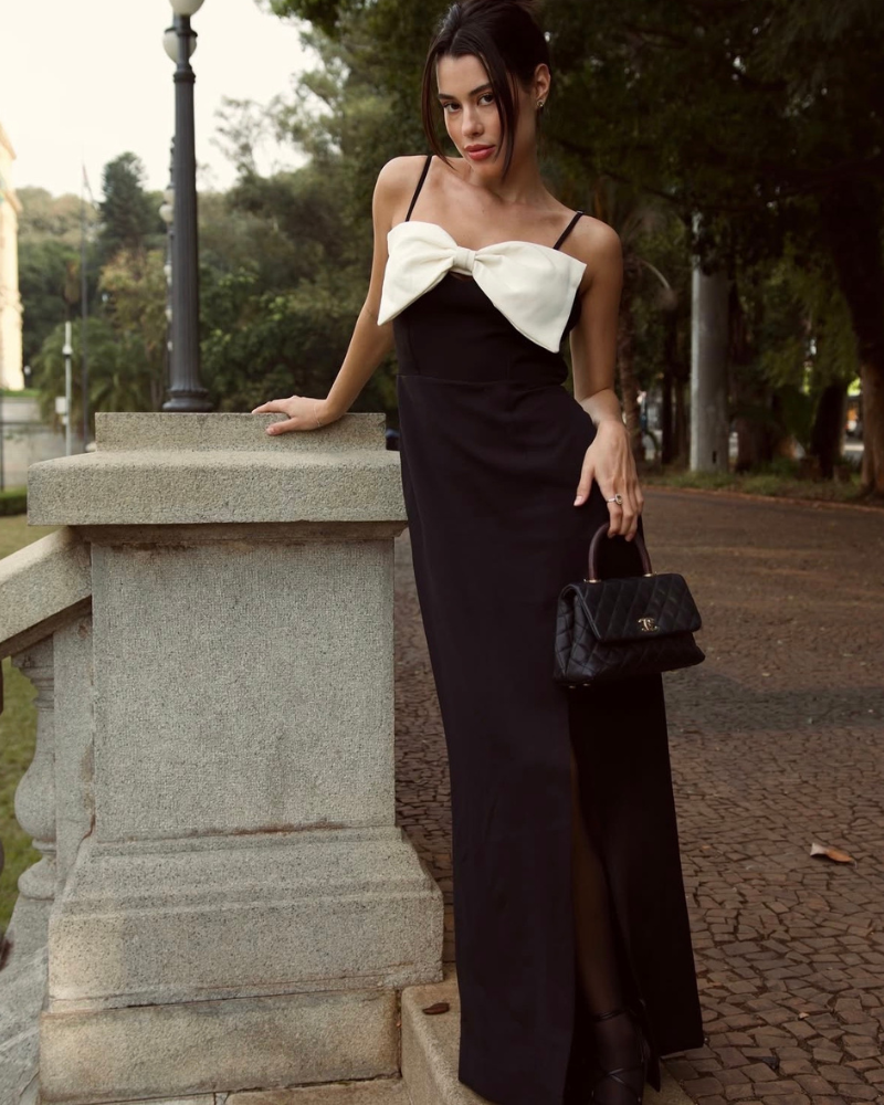 vestido laço busto preto