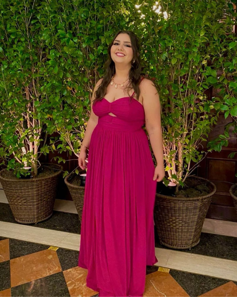 vestido tomara que caia recortes rosa