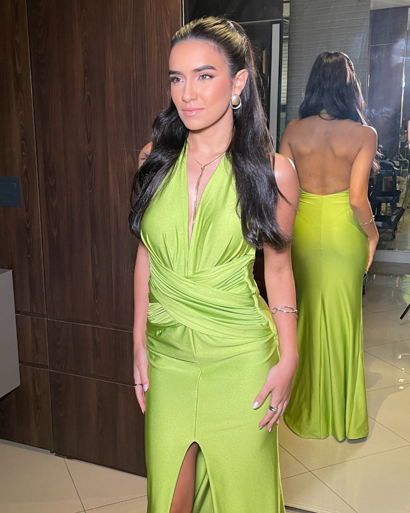vestido detalhe trançado verde