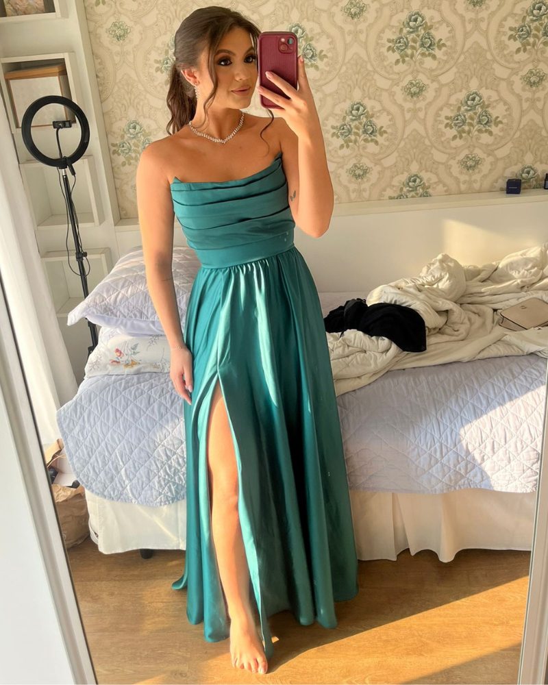 vestido busto drapeado verde