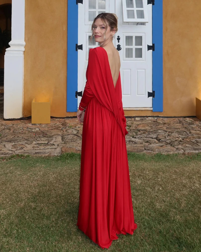 vestido drapeado costas abertas vermelho