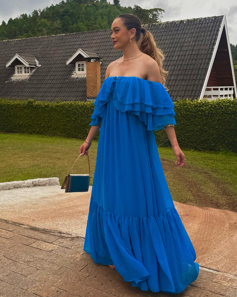 vestido babados azul