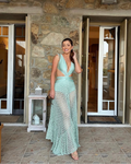 vestido crochet verde água