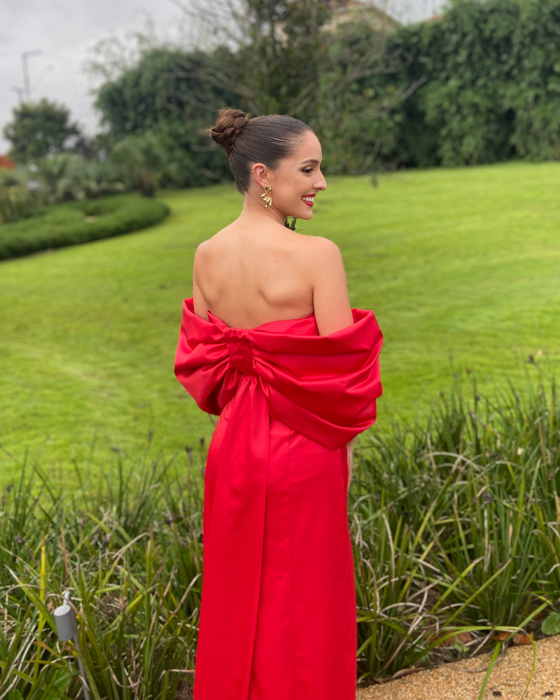 vestido laço removível vermelho