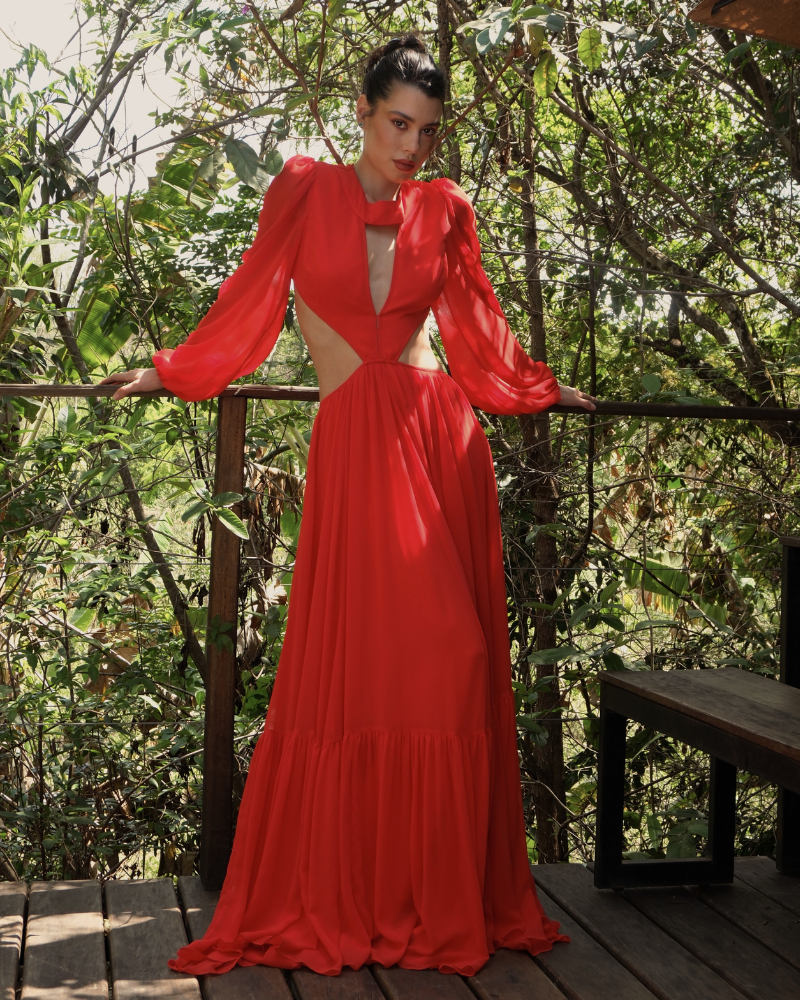 vestido costas abertas vermelho