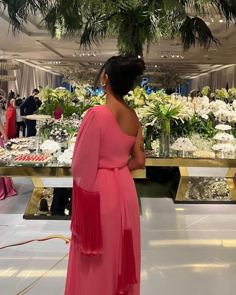 vestido manga franjas pink