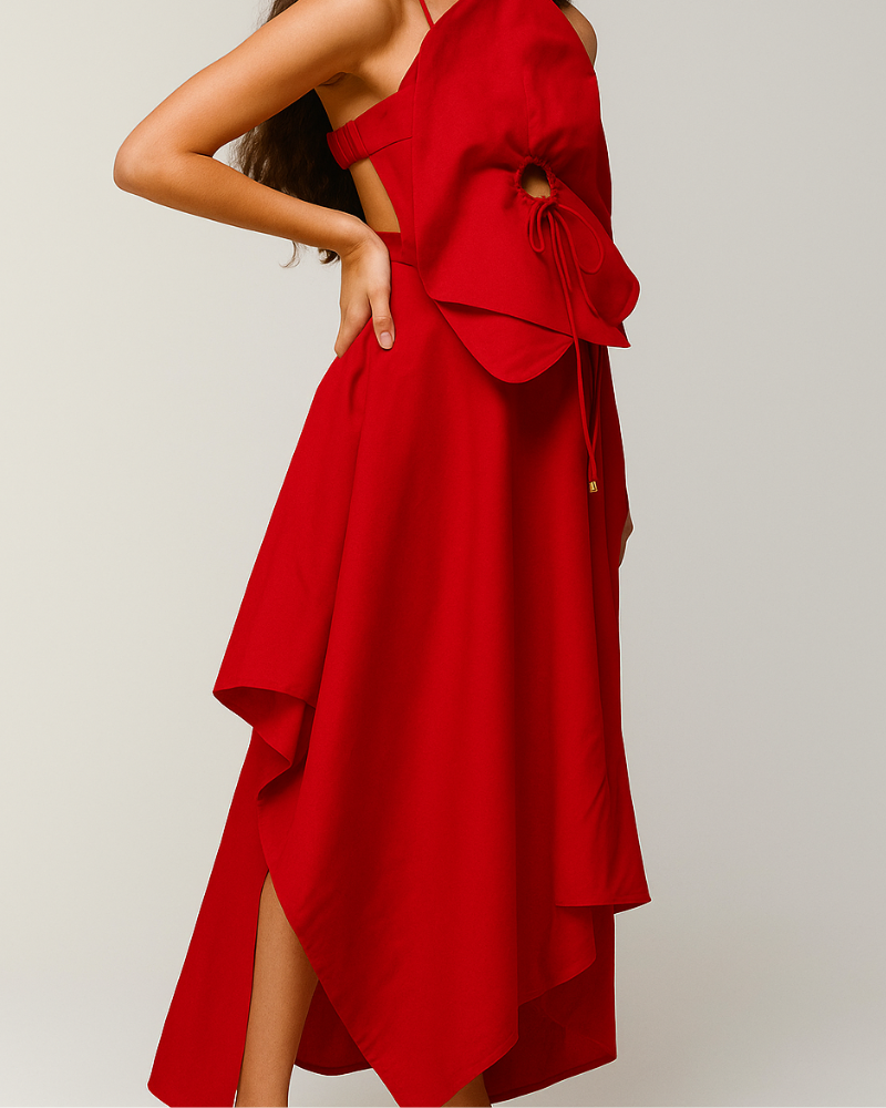 vestido flor vermelho