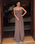 vestido detalhe busto laço marrom