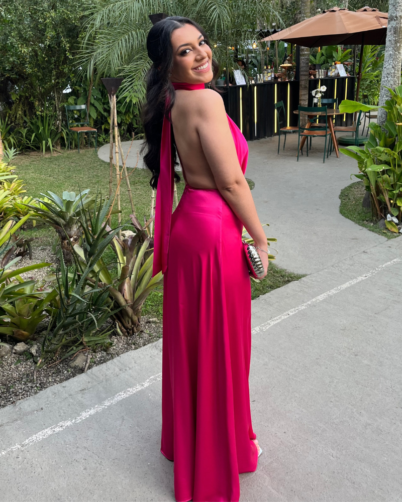 vestido amarração traseira rosa pink