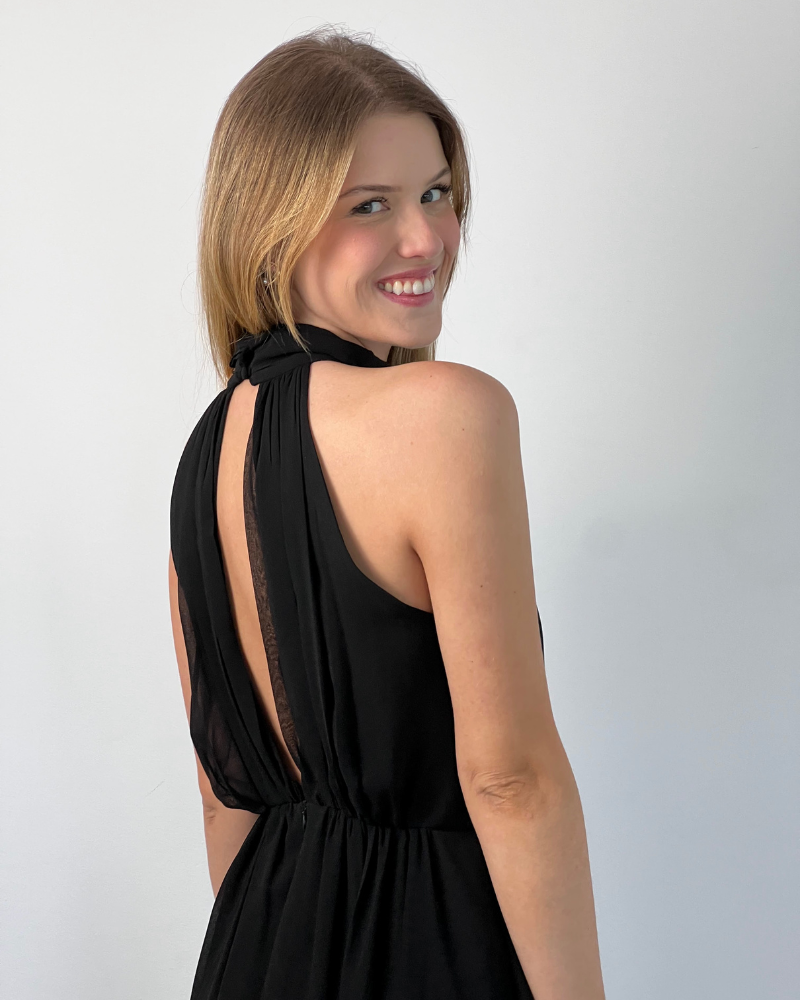 vestido midi decote preto
