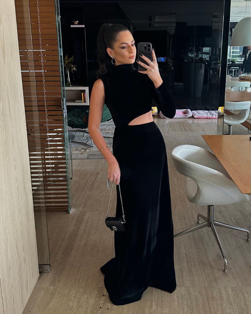 vestido recorte veludo preto