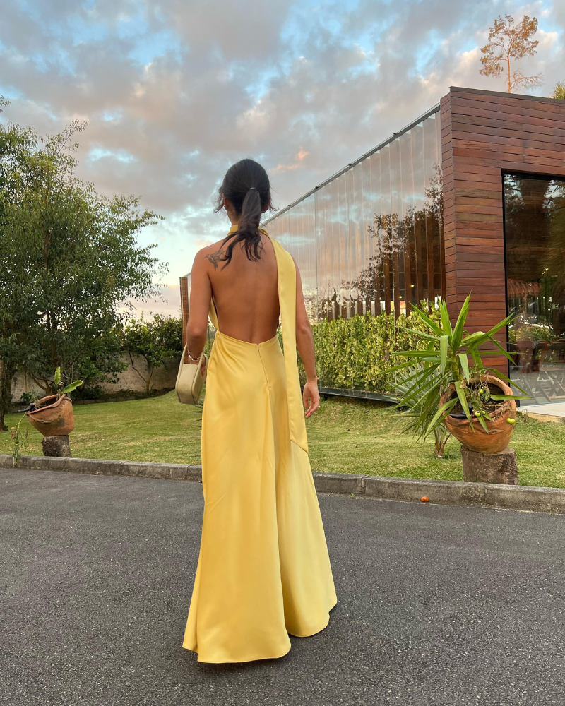 vestido amarração amarelo