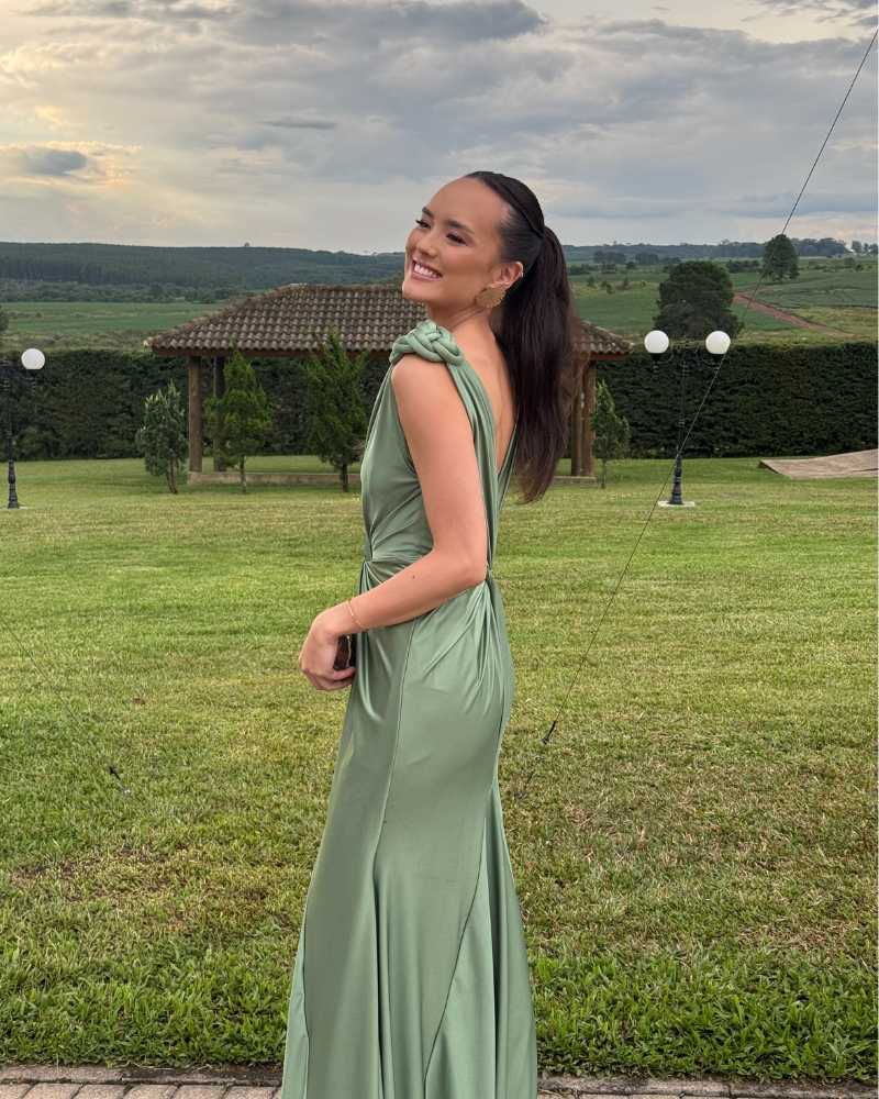 vestido sereia trançado verde