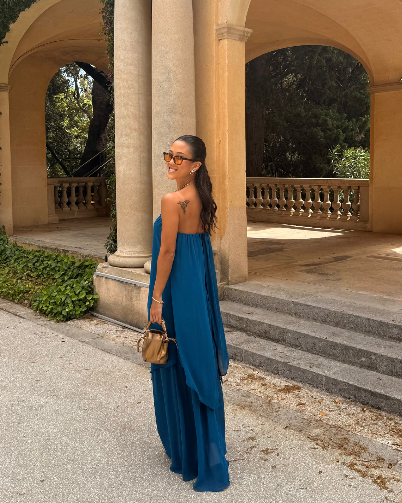vestido tomara que caia azul