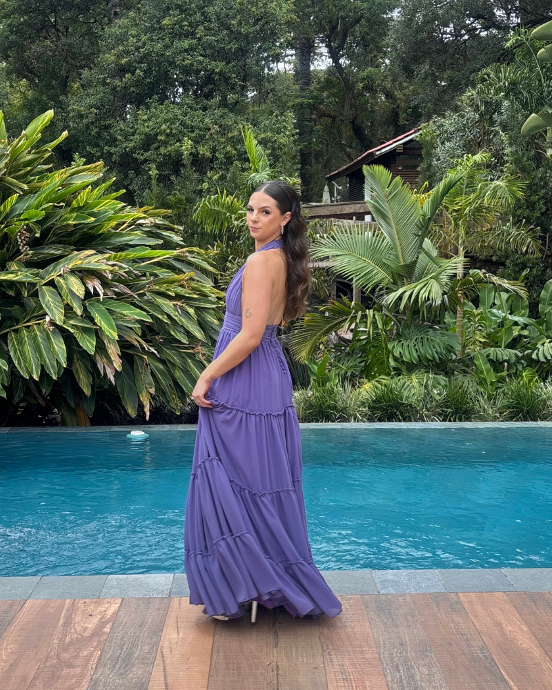 vestido frente única camadas roxo