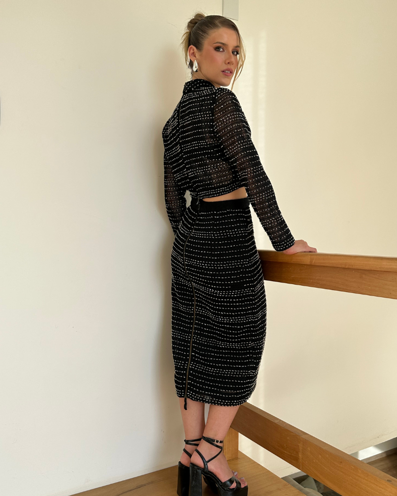 conjunto tela strass preto