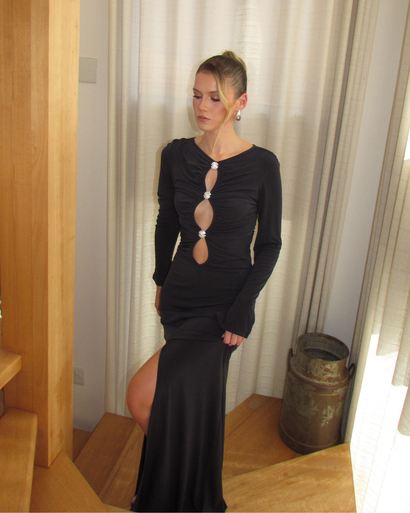 vestido strass preto